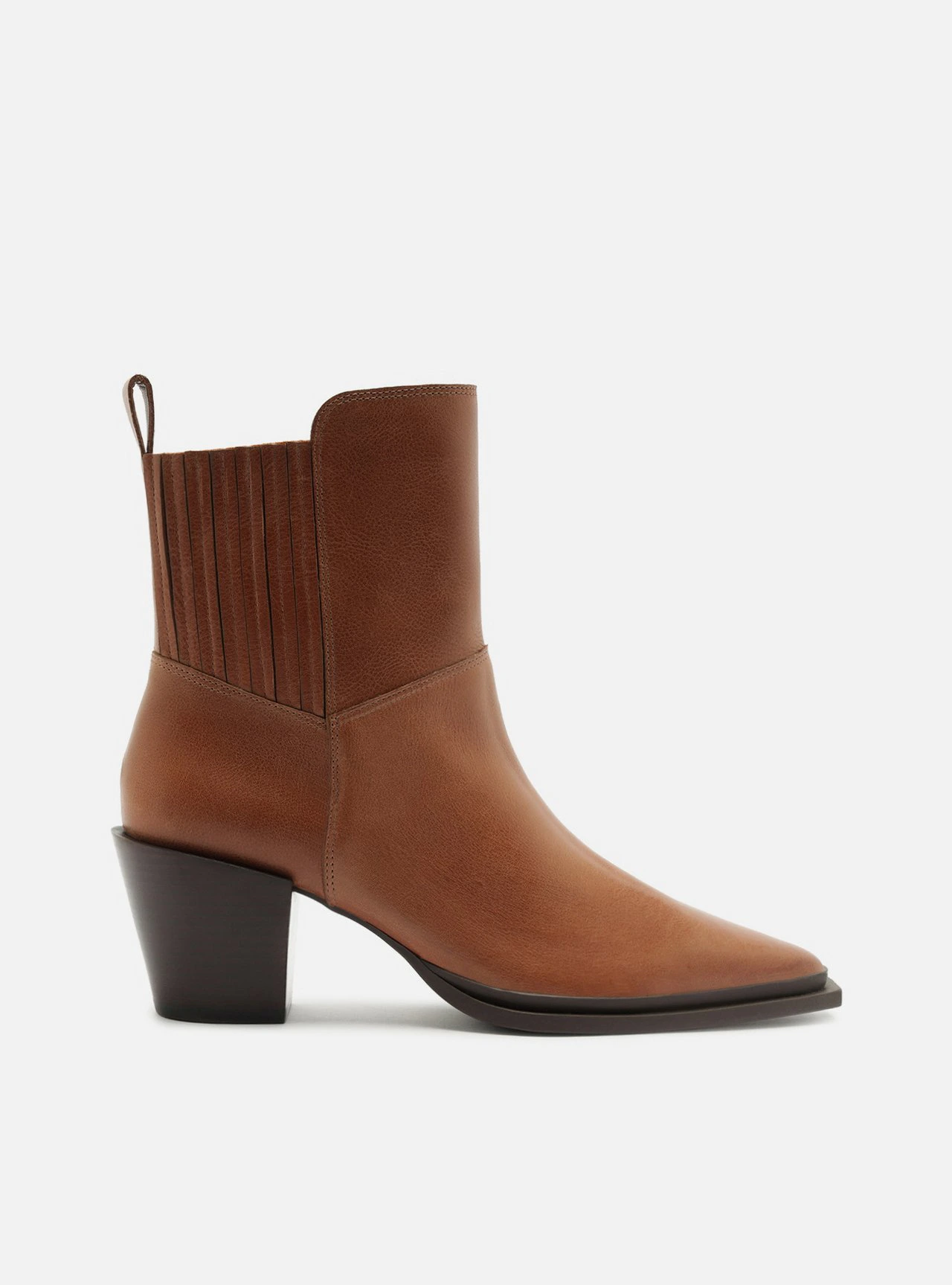 Bota Marrom Couro Cano Médio Salto Bloco