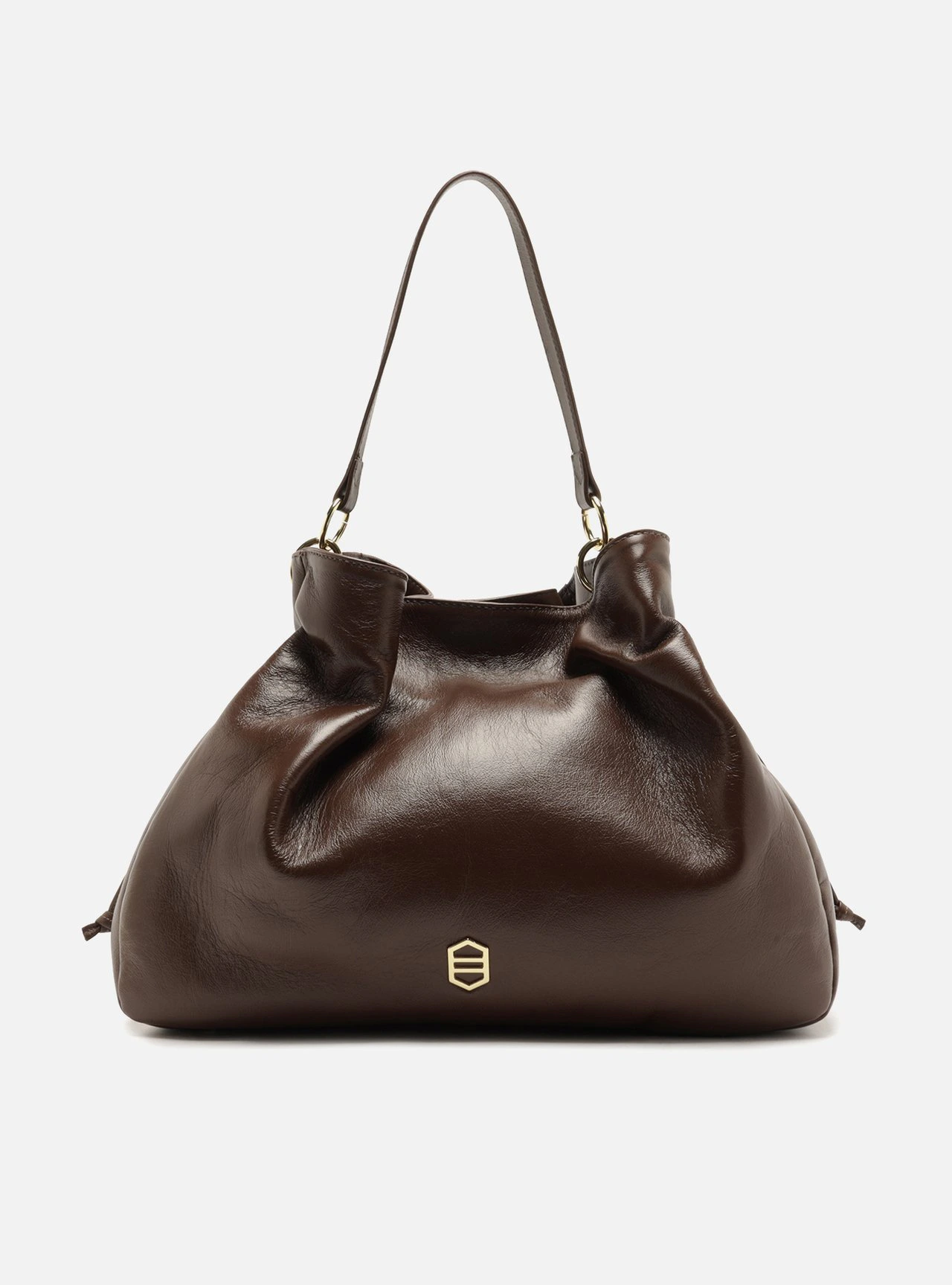 Bolsa Hobo Marrom Couro Grande Franzida