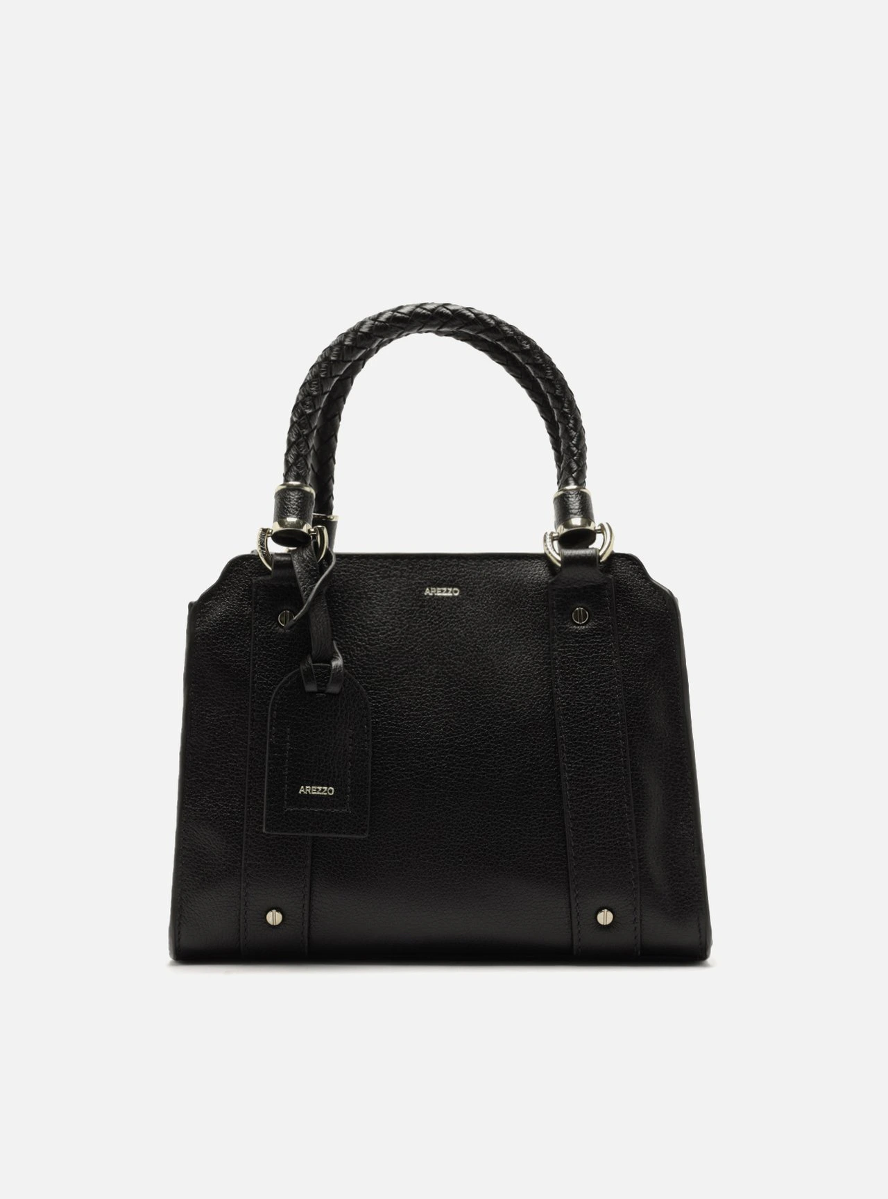 Bolsa Tote Preta Couro Média Alça Trançada