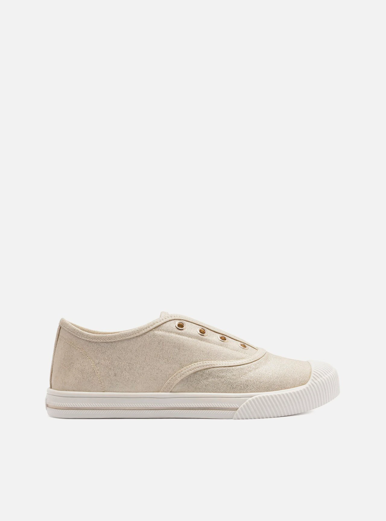 Tênis Slip On Dourado Lona Elástico