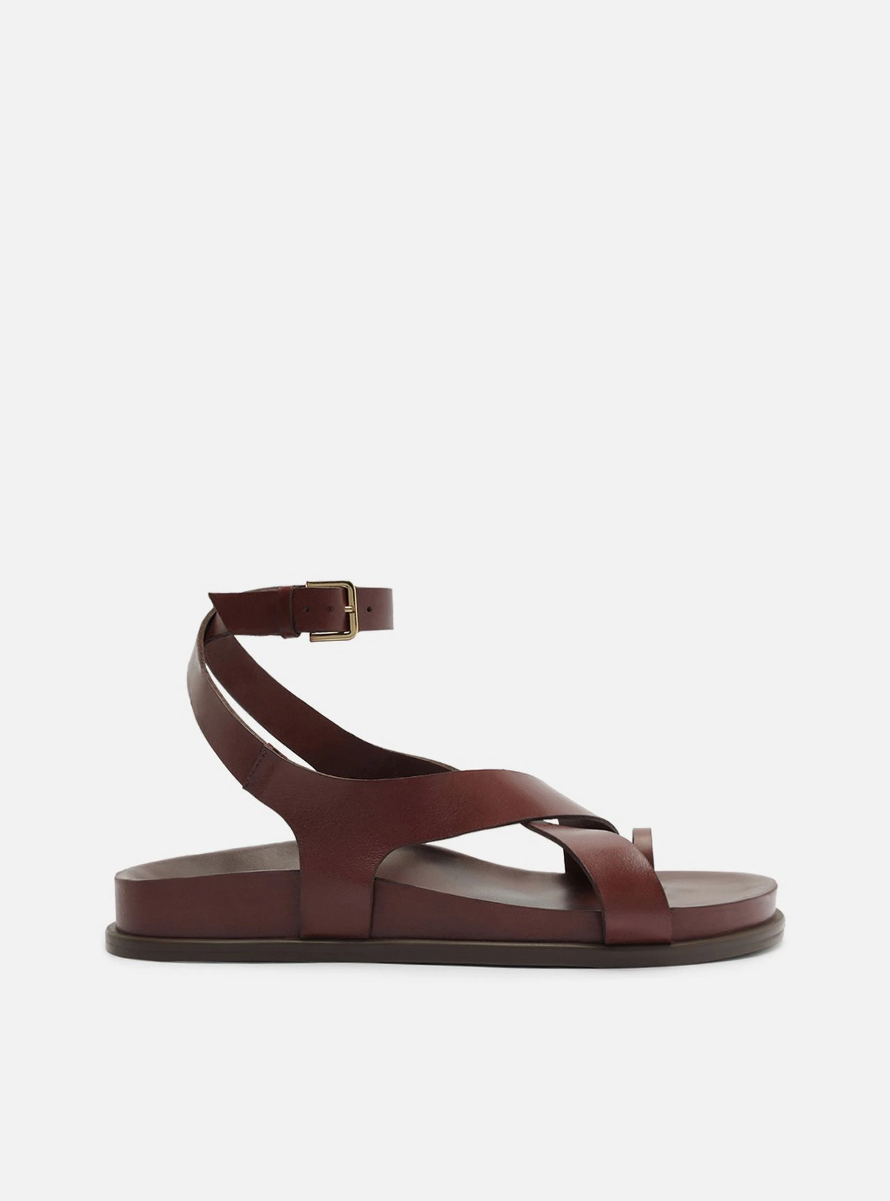 Sandália Papete Marrom Couro Flatform Fivela Tiras