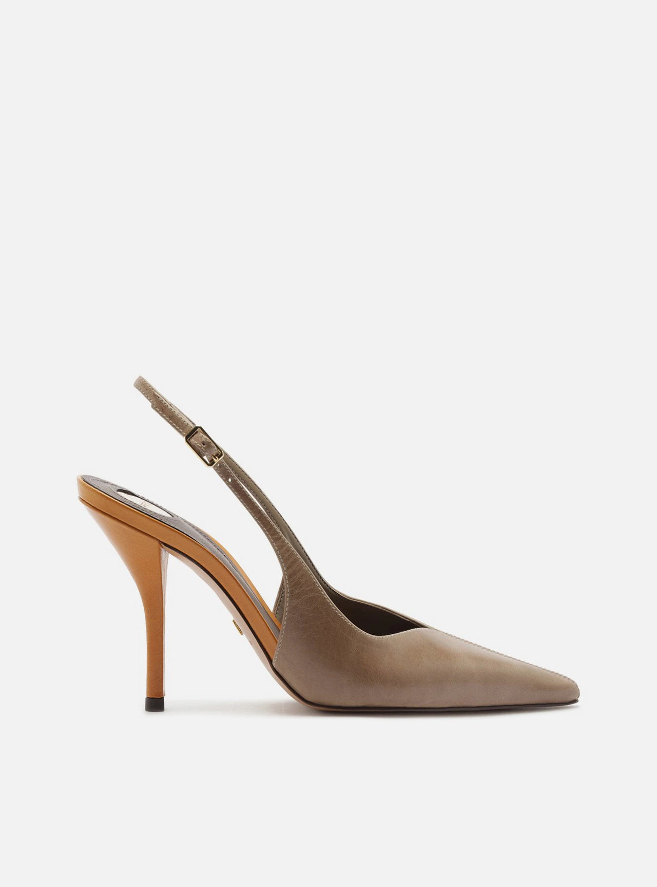 Scarpin Cinza Couro Salto Fino Slingback