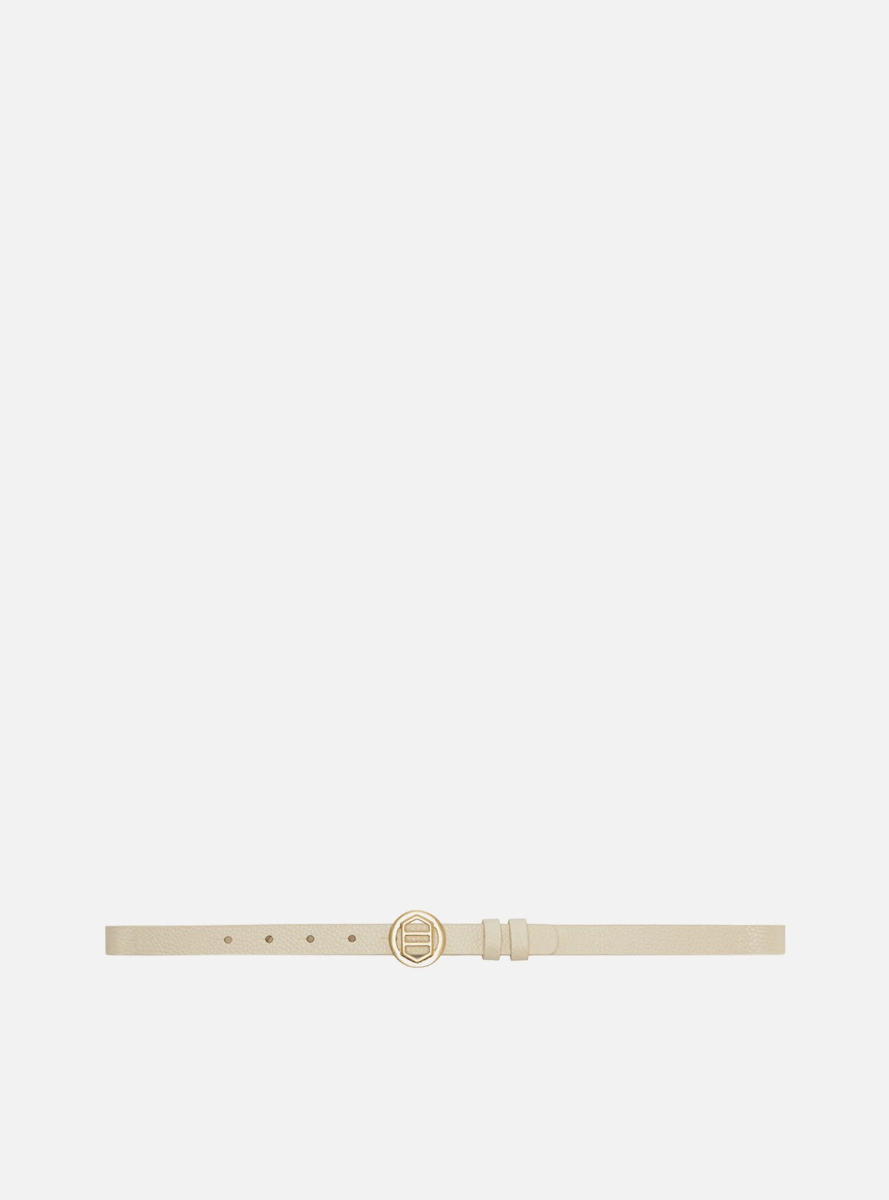 Cinto Off White Couro Fino Fivela Redonda Vazada
