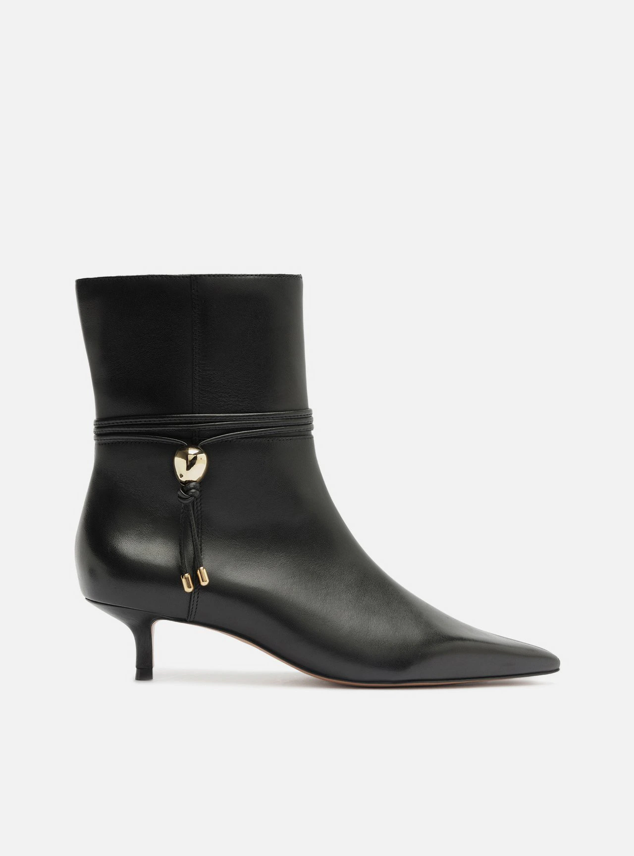 Bota Preta Couro Cano Curto Salto Fino
