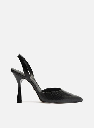 Scarpin Preto Snake Bico Fino Aberto Tira
