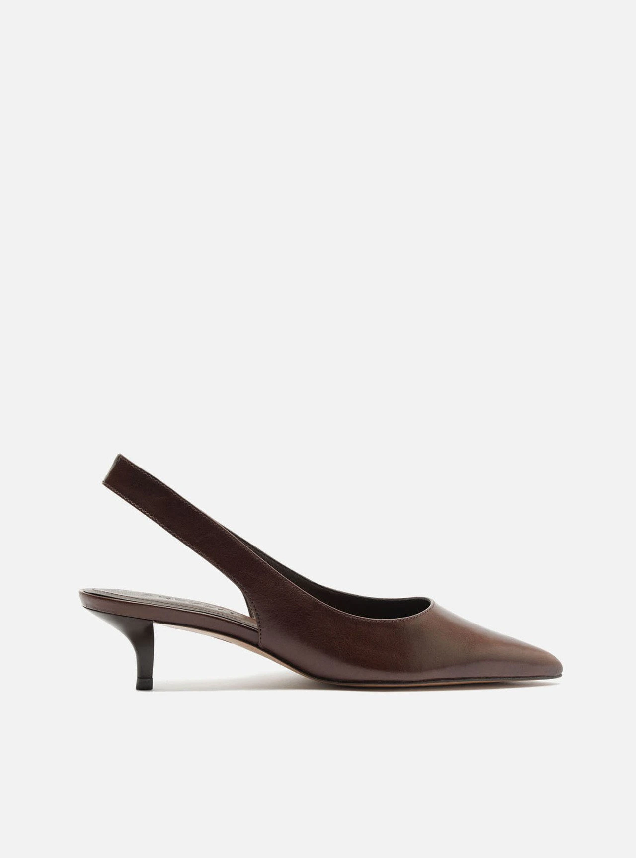 Scarpin Marrom Couro Salto Fino Slingback