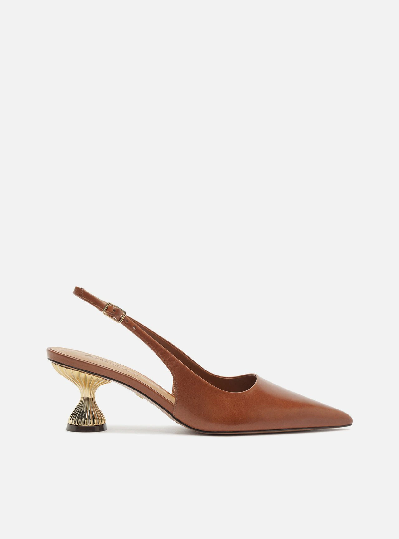 Scarpin Marrom Couro Salto Geométrico Slingback