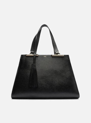 Bolsa Shopping Preta Couro Grande Metal Barbicacho