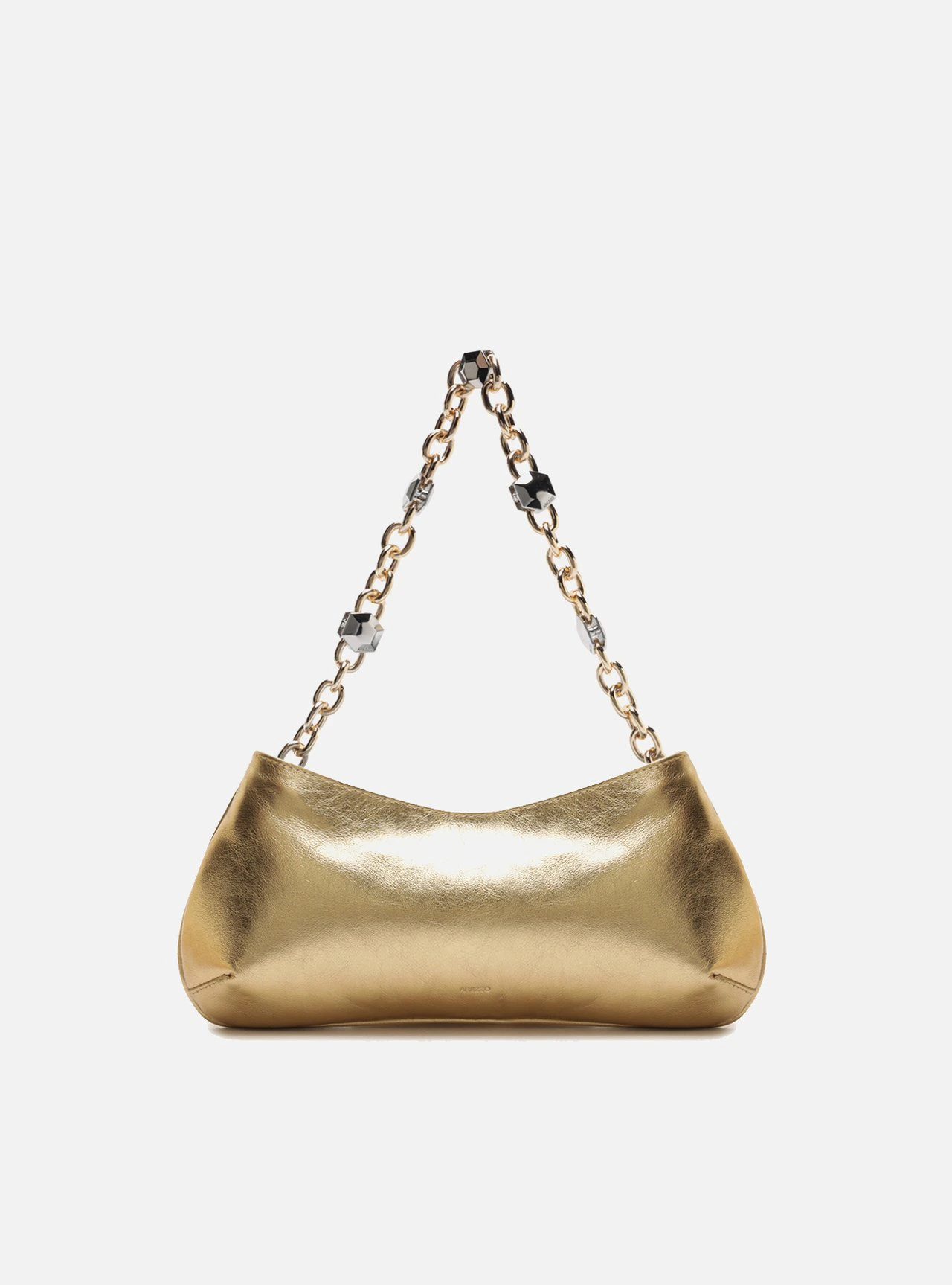 Bolsa Baguete Dourada Couro Média Corrente