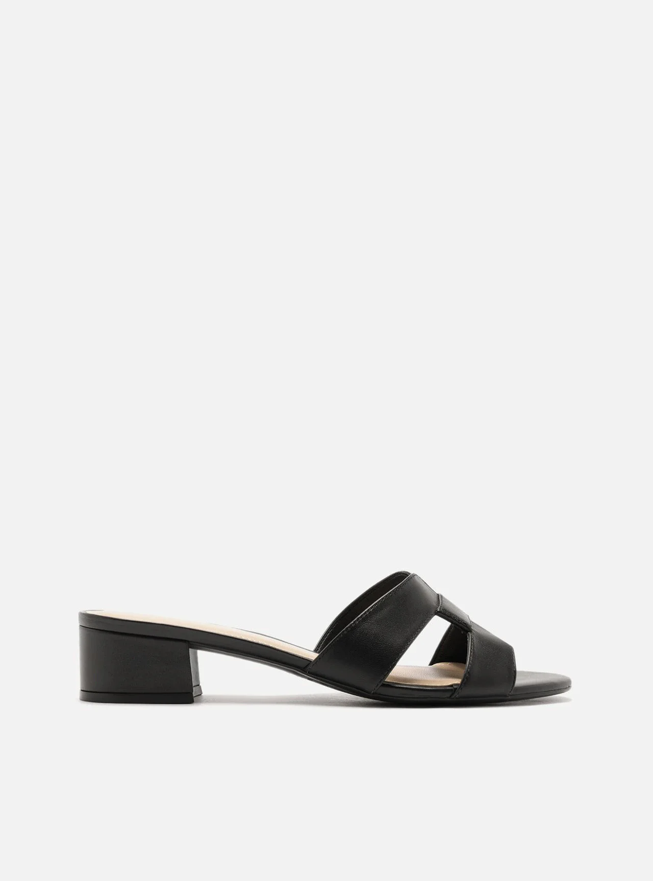 Mule Preto Couro Salto Bloco