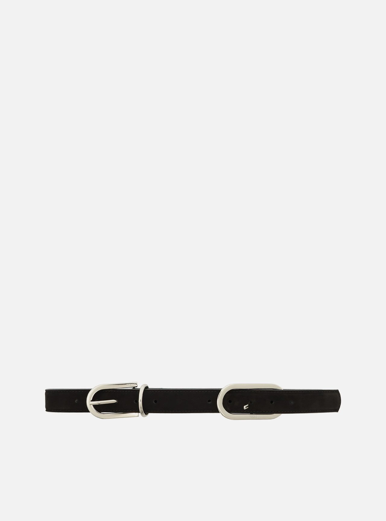 Cinto Preto Nobuck Médio Fivela Oval Dupla