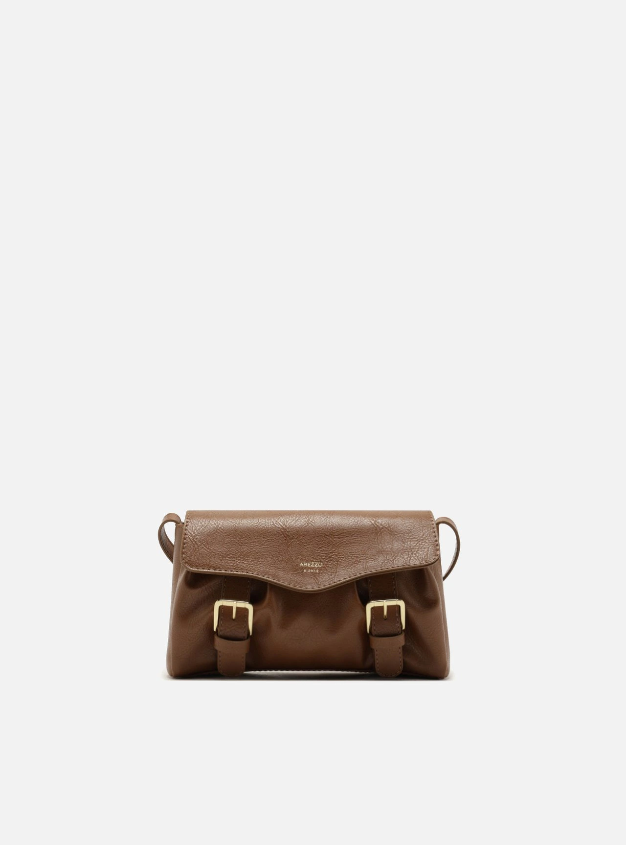 Bolsa Tiracolo Marrom Pequena Fivelas Douradas Franzida