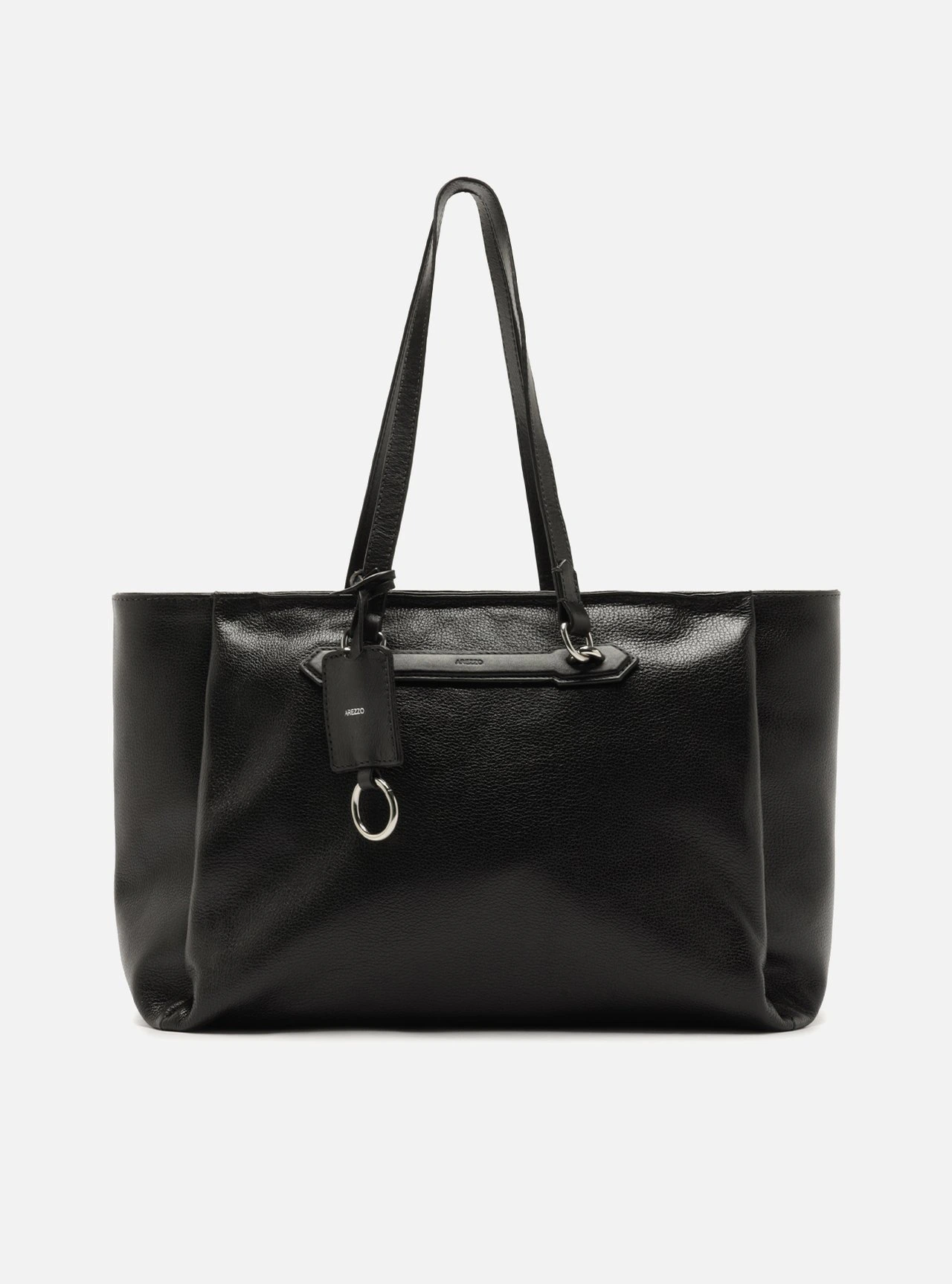 Bolsa Shopping Preta Couro Grande Metais