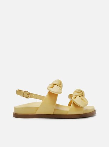 Sandália Rasteira Amarela Couro Flatform Laços