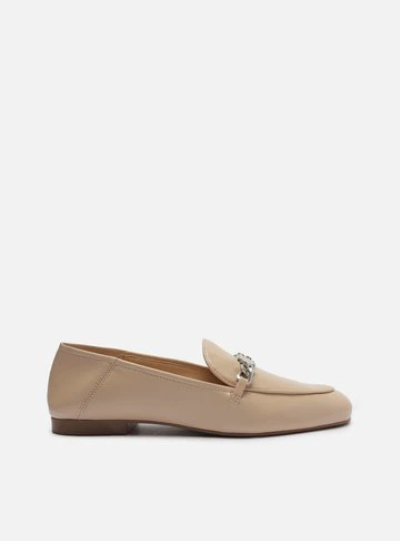 Mocassim Nude Couro Metal Geométrico