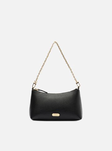 Bolsa Tiracolo Preta Couro Pequena Corrente Tag