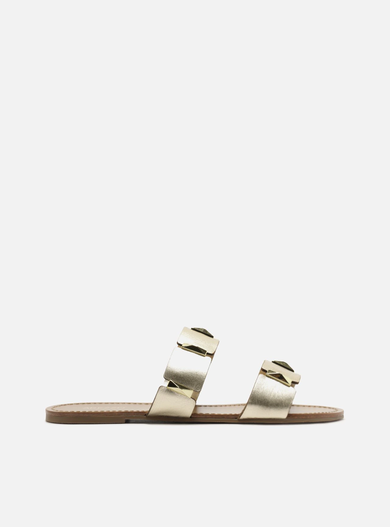 Rasteira Dourada Couro Flat Platino