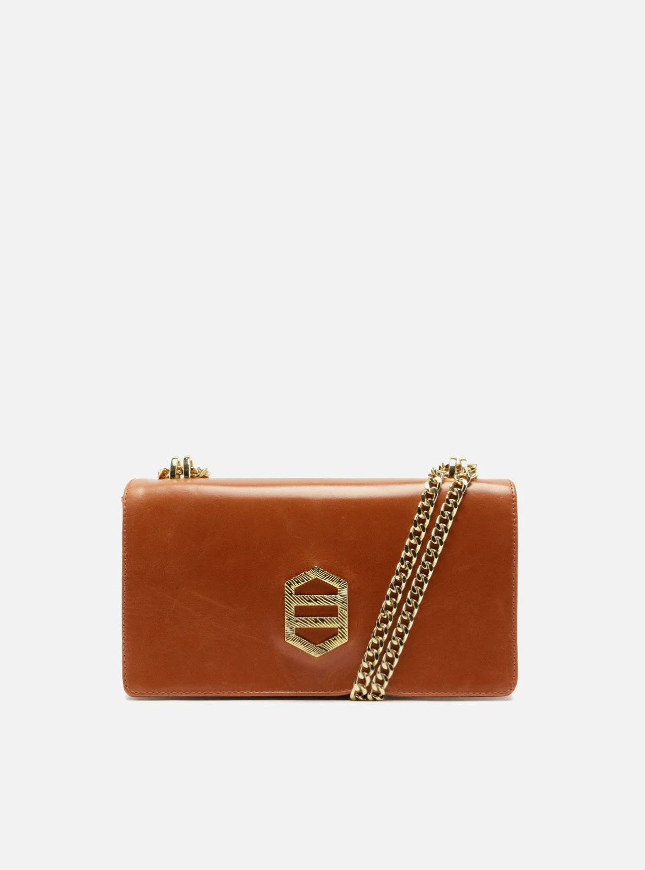 Bolsa Tiracolo Laranja Couro Média Metal Dourado