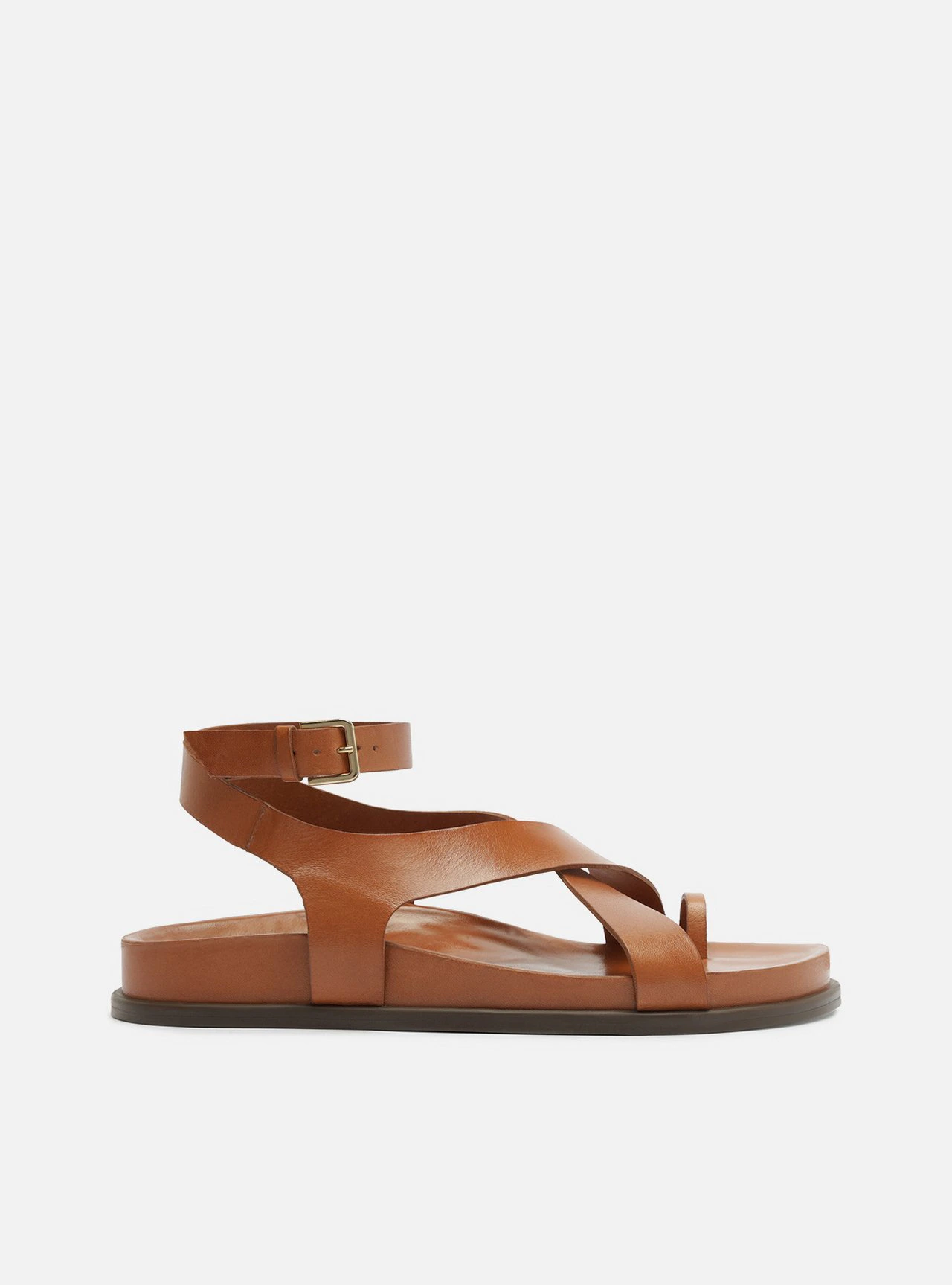 Sandália Papete Marrom Couro Flatform Fivela Tiras