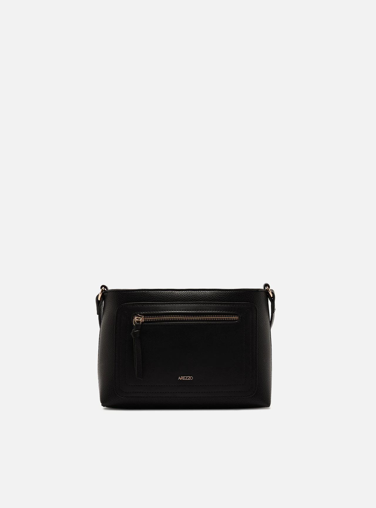 Bolsa Tiracolo Preta Média Granulada Metais