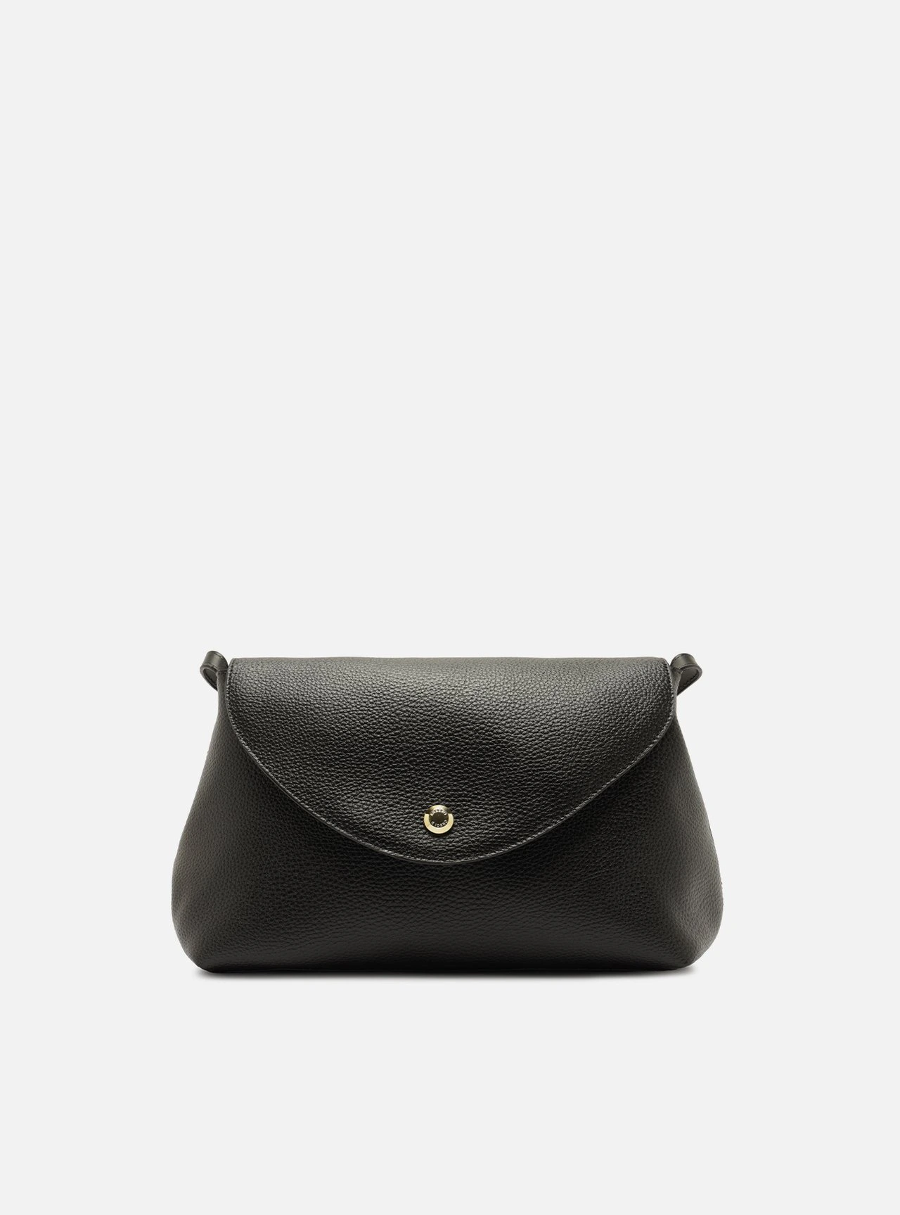 Bolsa Tiracolo Preta Média Granulada Metais Dourados