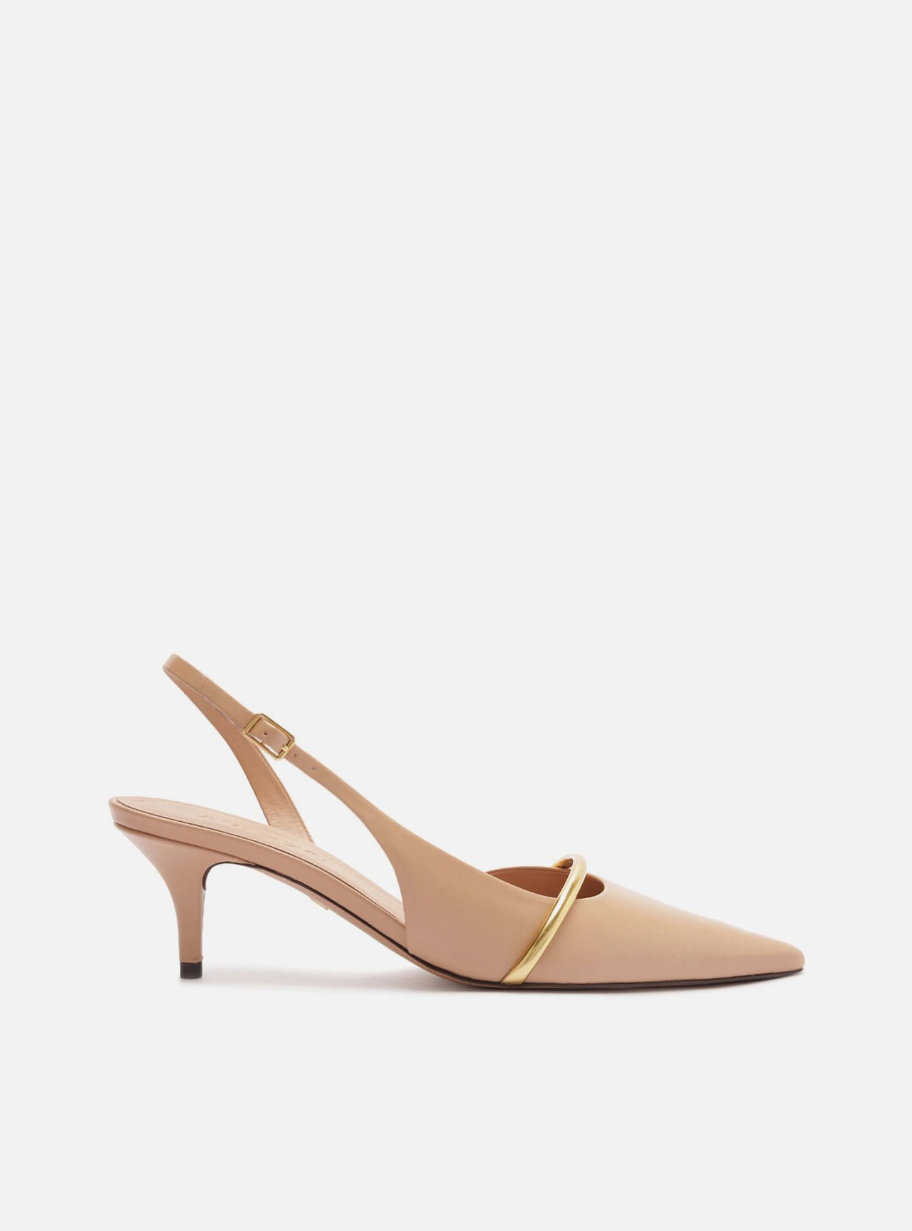 Scarpin Nude Slingback Salto Fino Metal Dourado