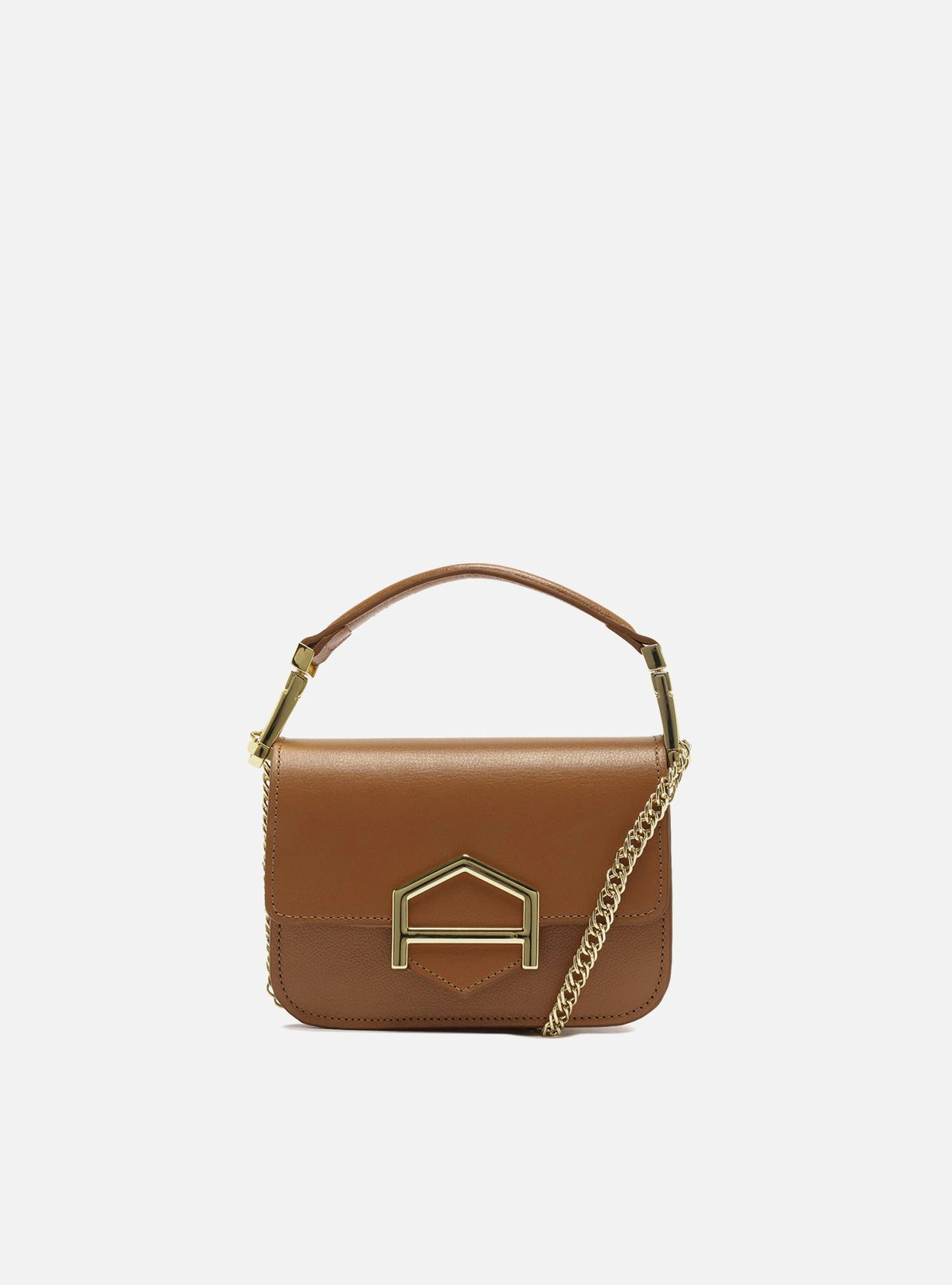 Bolsa Pequena Marrom Couro Fecho Dourado Corrente