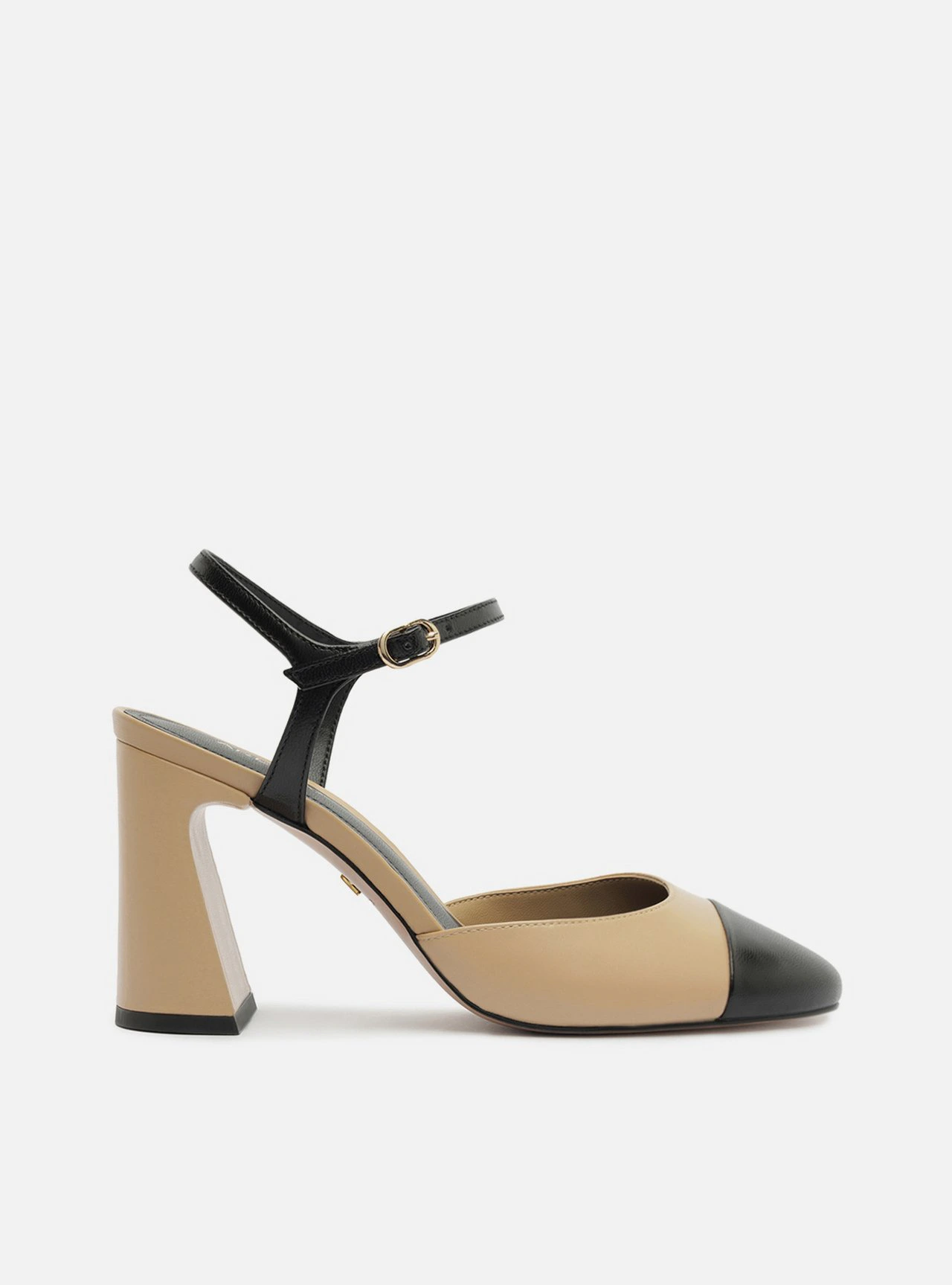 Scarpin Multineutro Couro Salto Bloco Fivela Slingback