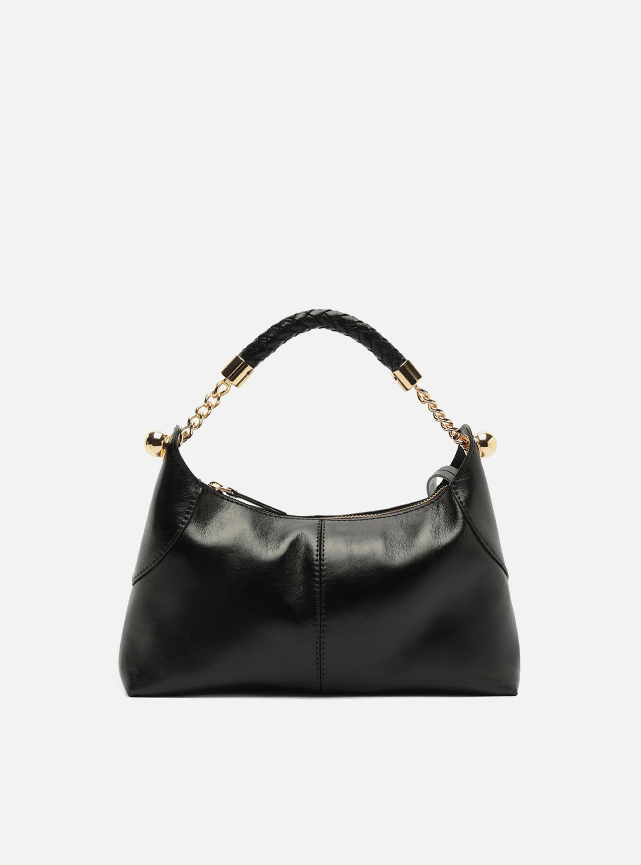 Bolsa Tiracolo Preta Couro Média Alça Tressê