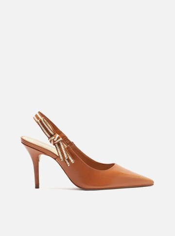 Scarpin Marrom Couro Salto Médio Slingback Laço