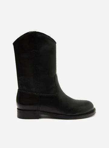 Bota Preta Couro Cano Médio Alicia