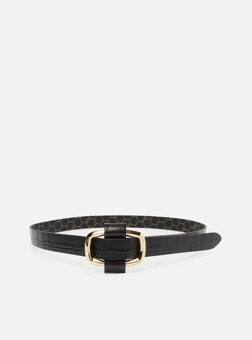 Cinto Preto Couro Croco Médio Fivela