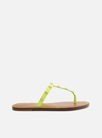 Sandália Rasteira Amarela Couro Slim Studs Ella