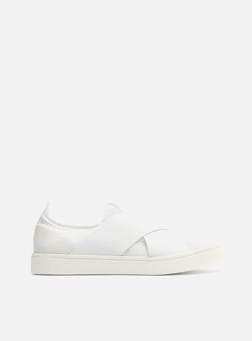 Slip On Branco Tecido Sola Baixa Elásticos