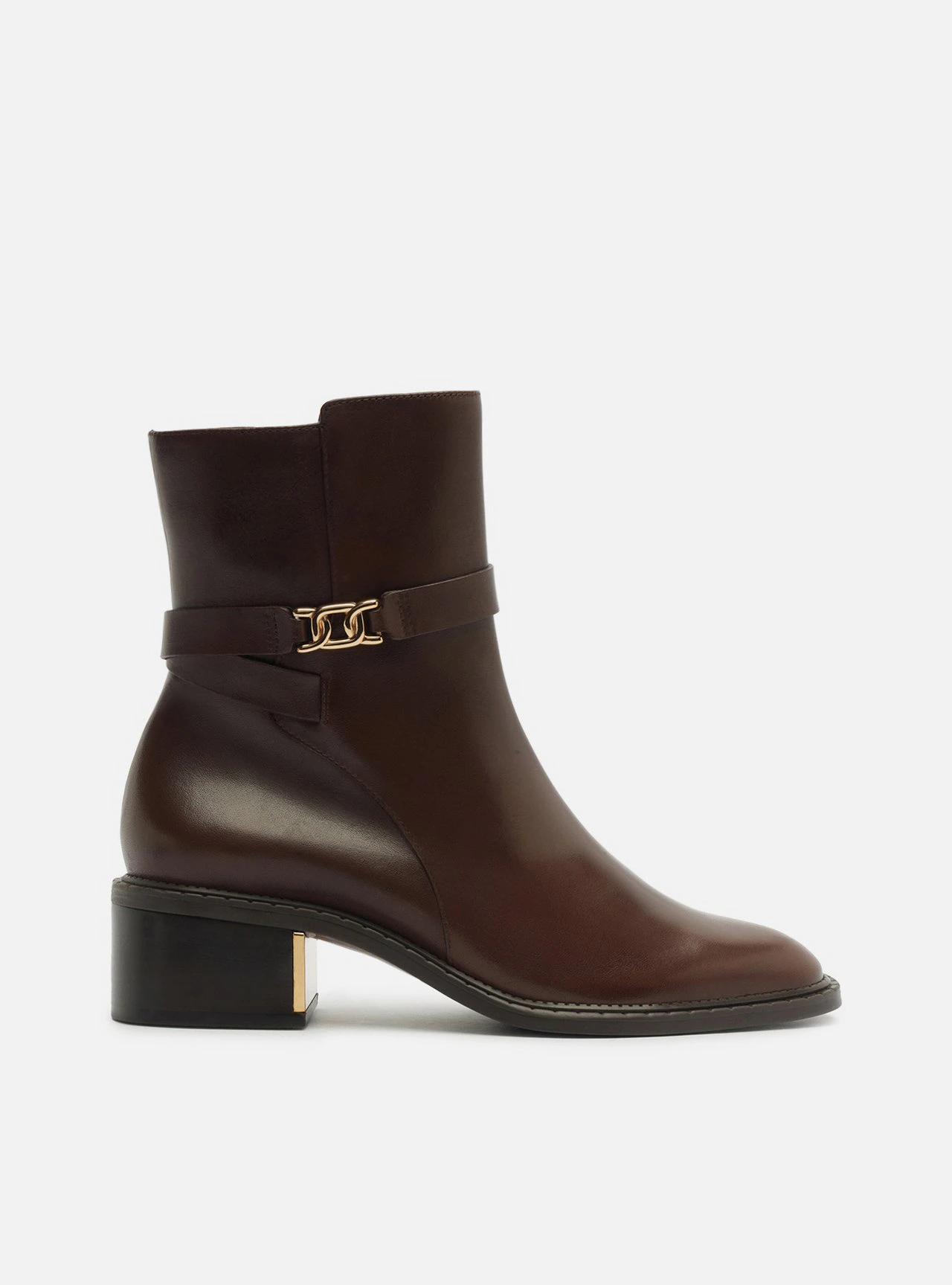 Bota Marrom Couro Cano Curto Salto Bloco