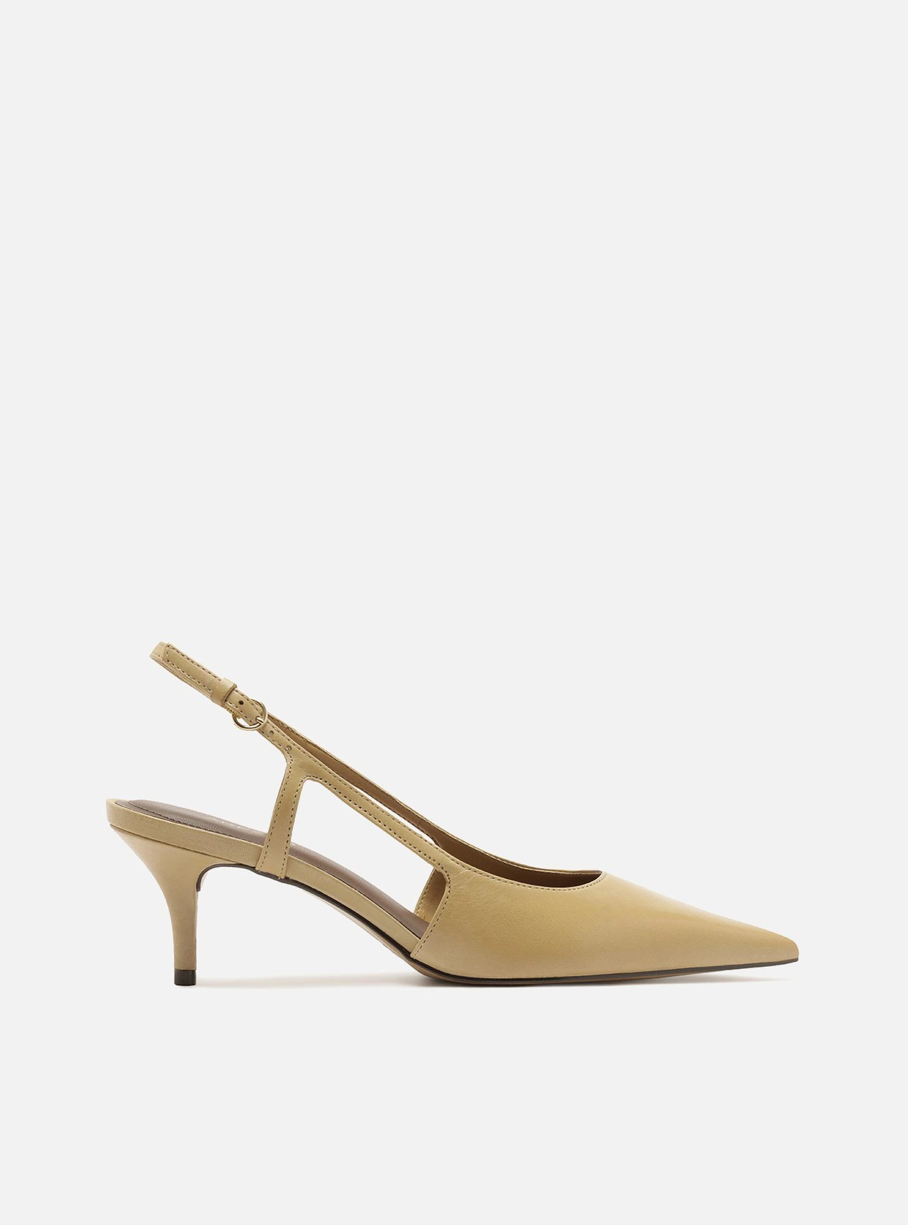 Scarpin Marrom Couro Salto Fino Fivela Slingback