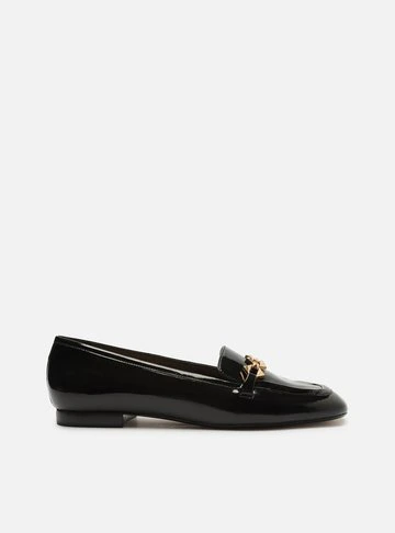 Mocassim Preto Verniz Metal Triângulo
