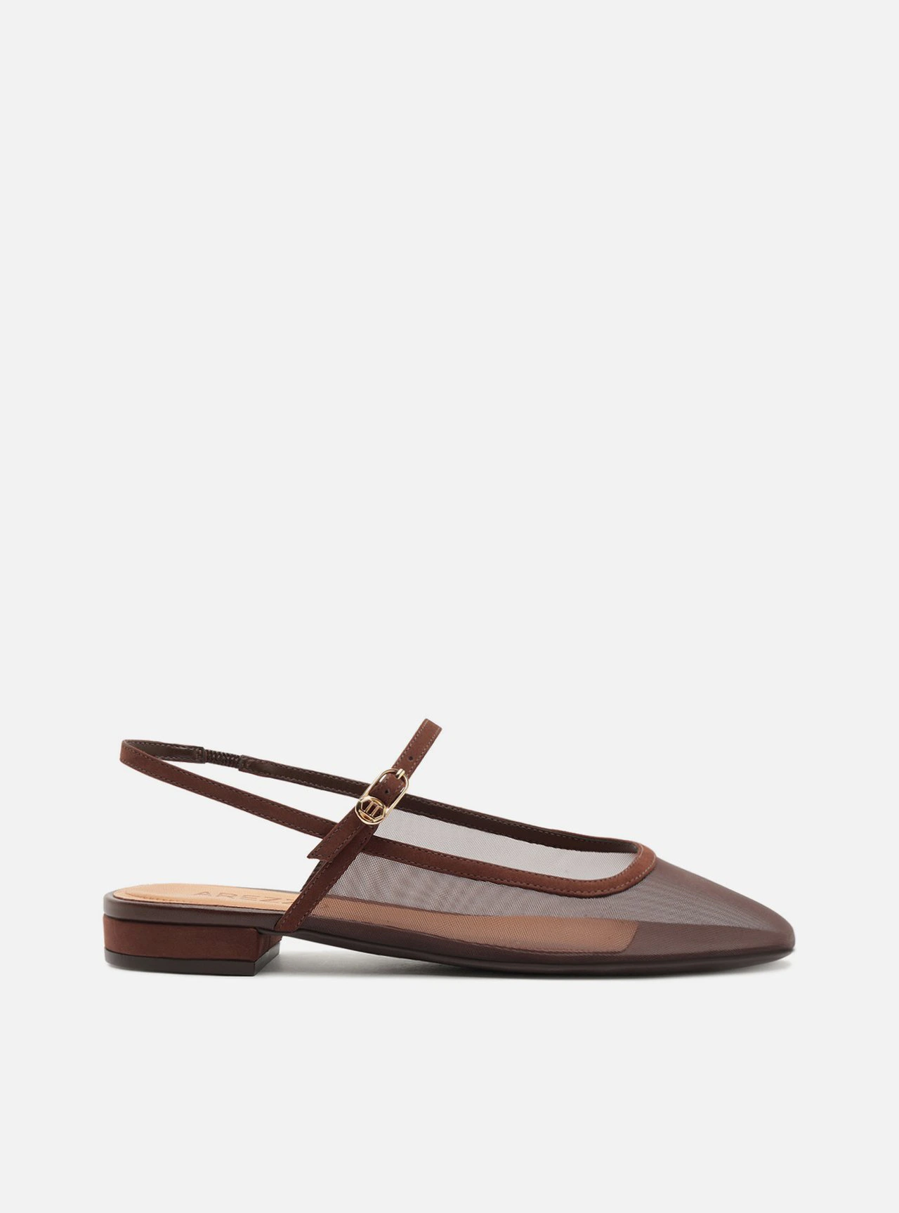 Sapatilha Marrom Bico Quadrado Slingback