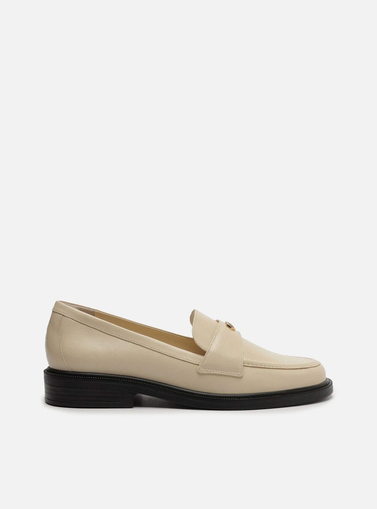 Mocassim Branco Couro Salto Bloco Metais