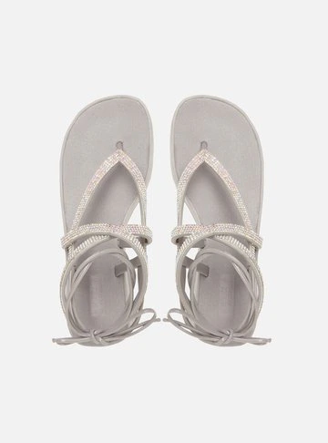 Sandália Prata Strass Flatform Amarração Bela
