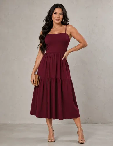 Vestido Midi Feminino Alcinha Viscolycra Soltinho Elegante