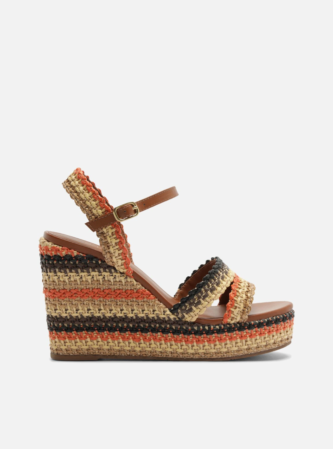 Sandália Multicolorida Plataforma Fivela Tressê