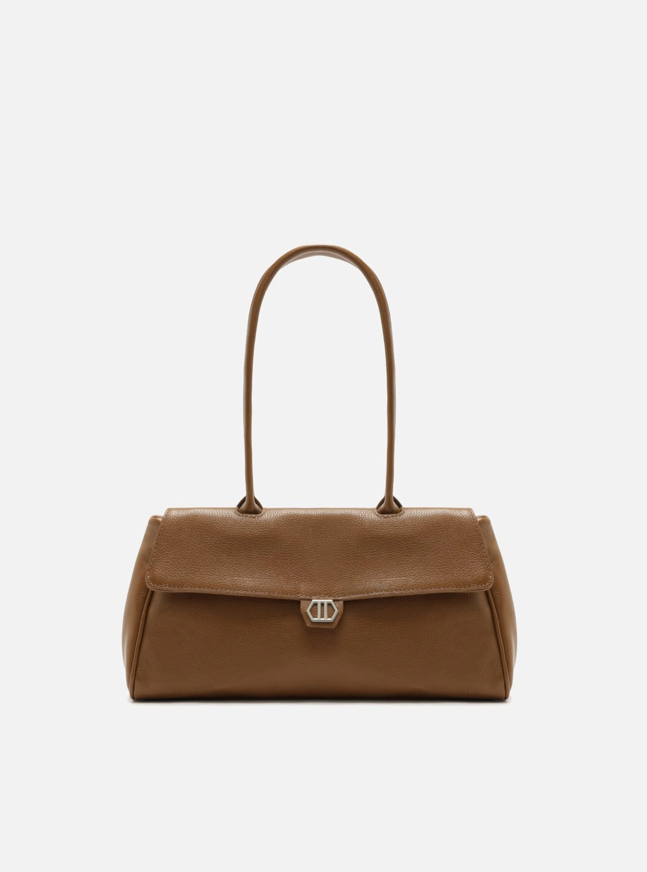 Bolsa Shoulder Marrom Couro Média Metais