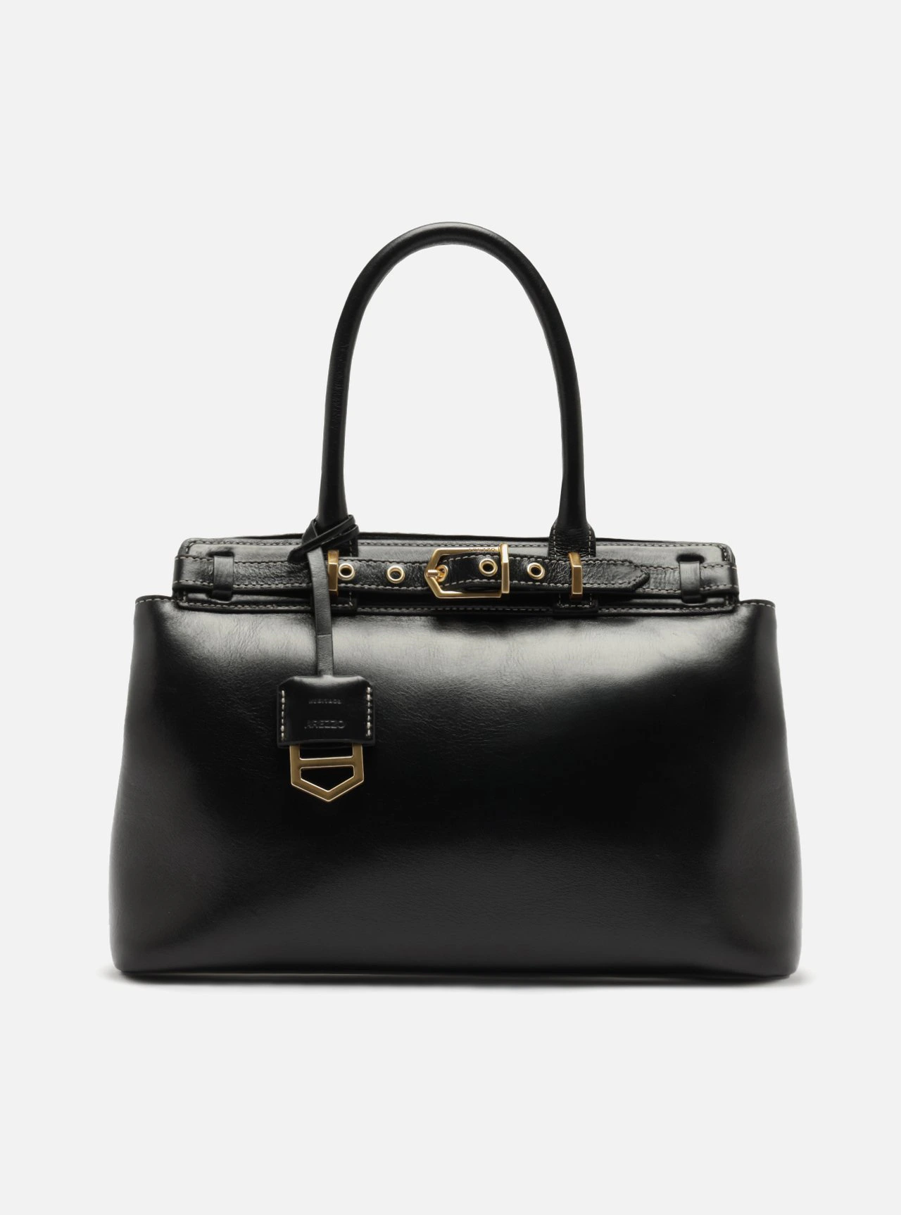 Bolsa Tote Preta Couro Grande Bag Charm Victória