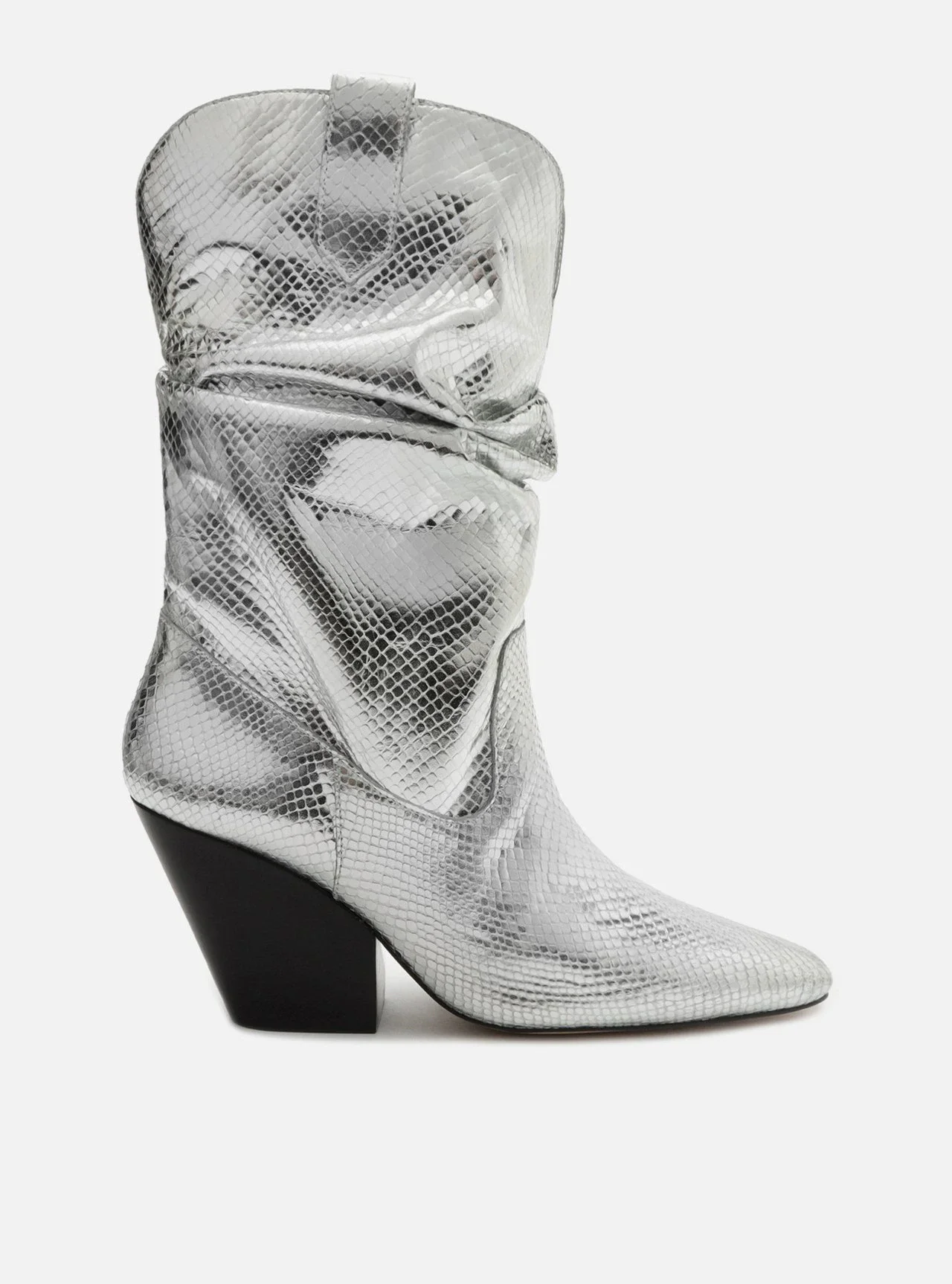 Bota Prata Couro Snake Cano Curto