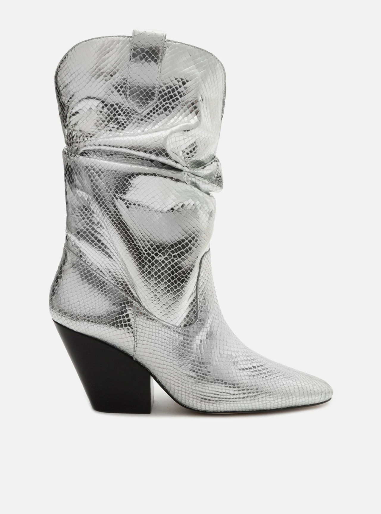 Bota Prata Couro Snake Cano Curto