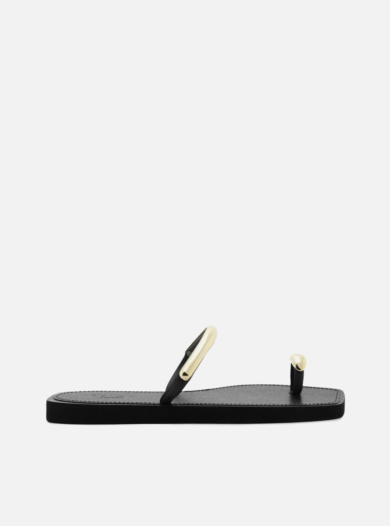 Sandália Papete Preto Flatform Metais Dourados Brizza