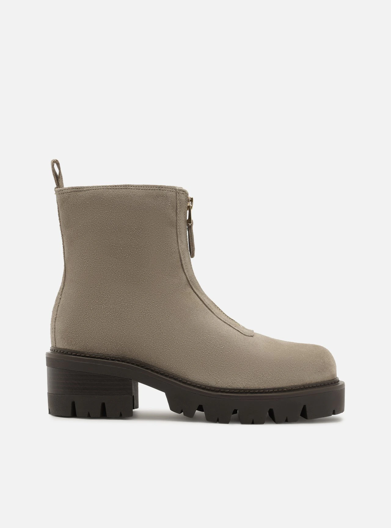 Bota Cinza Cano Curto Salto Tratorado Zíper