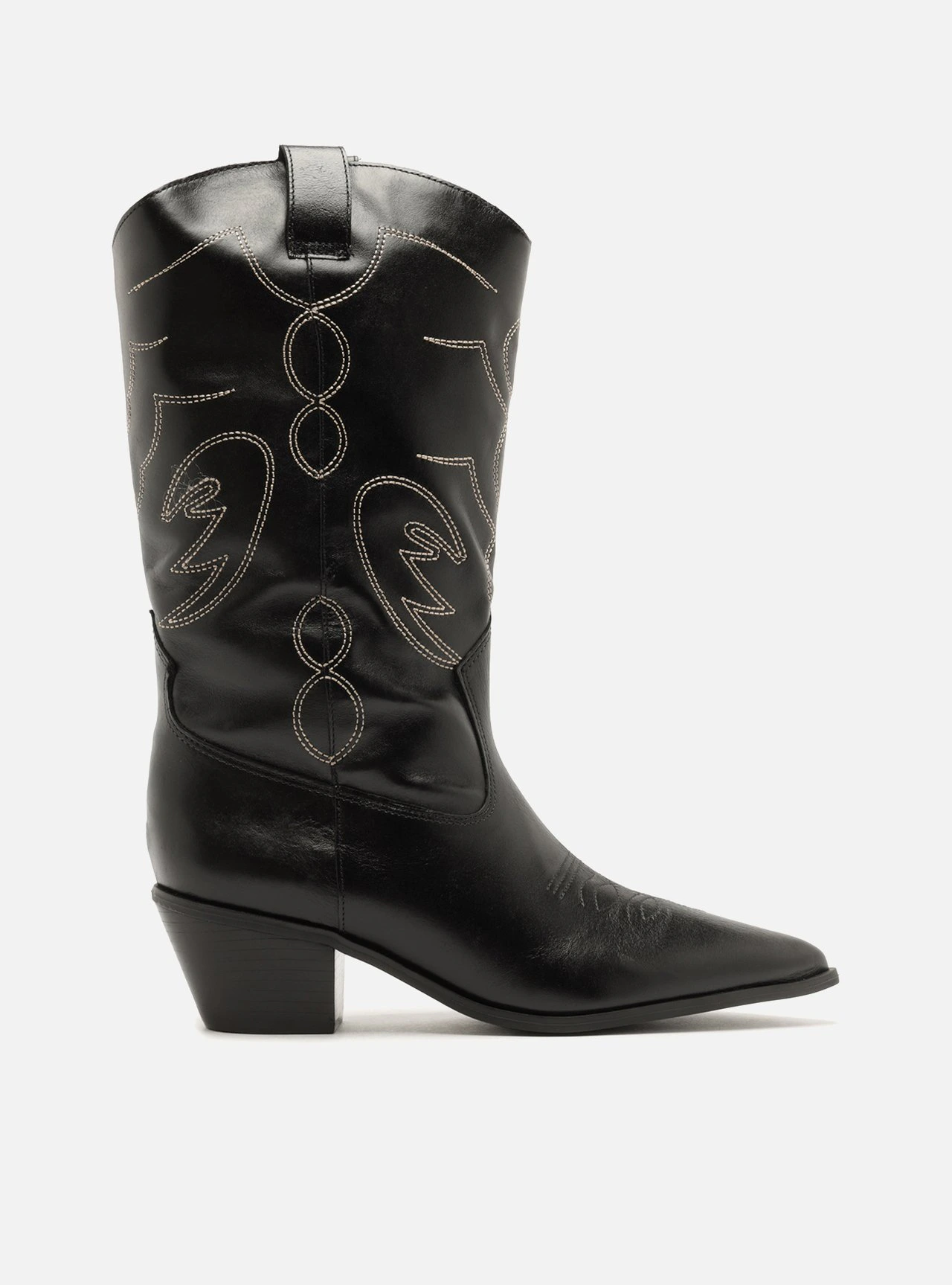 Bota Preta Couro Cano Longo Salto Bloco