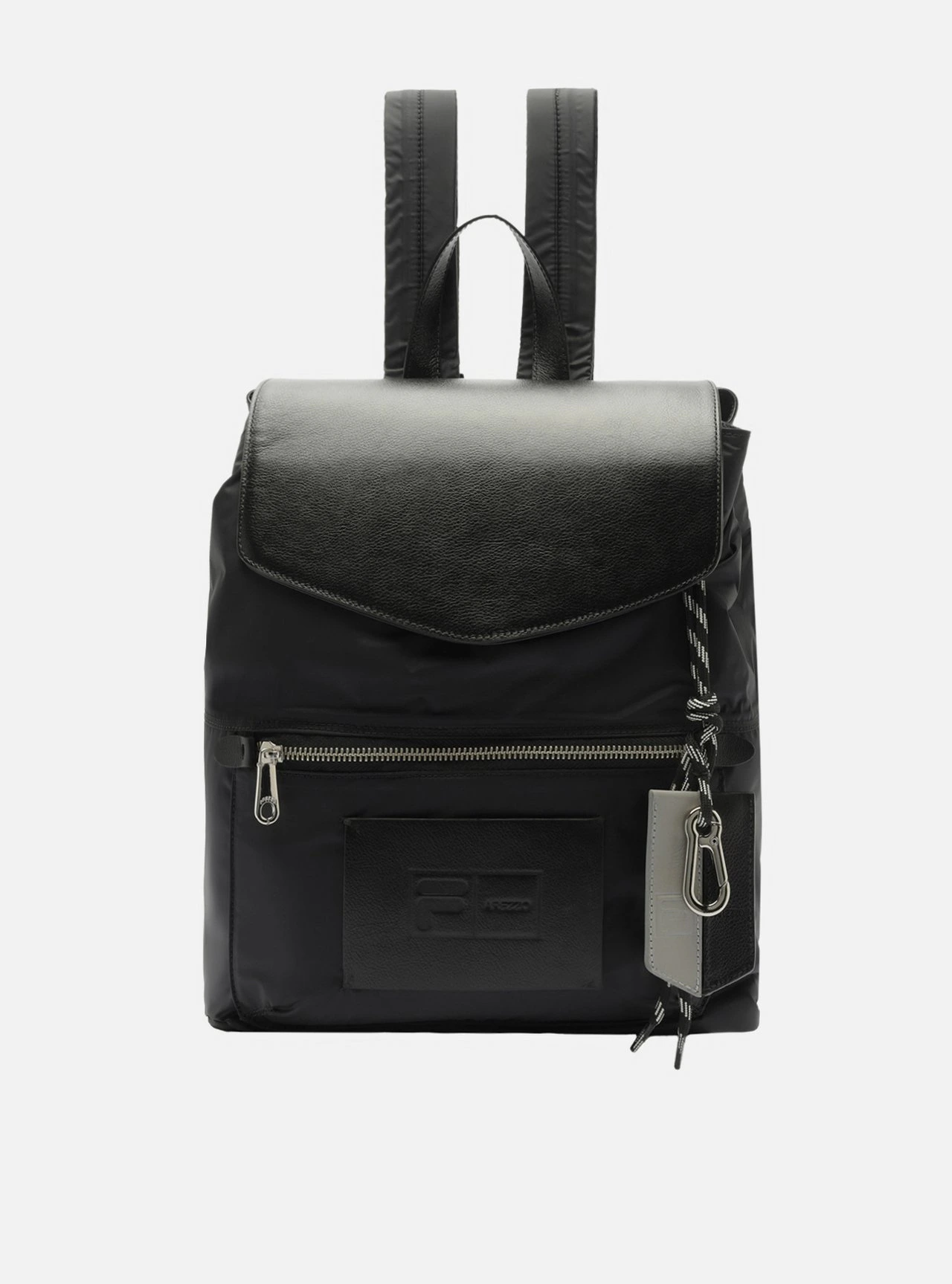 Bolsa Mochila Preta Couro Trança Metais Fila